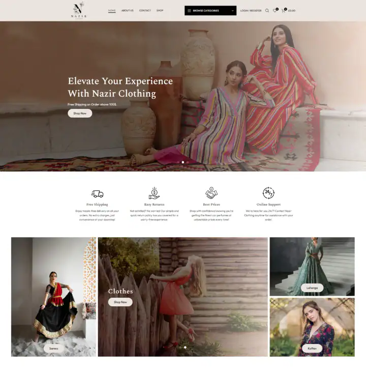 Nazir Clothing website homepage