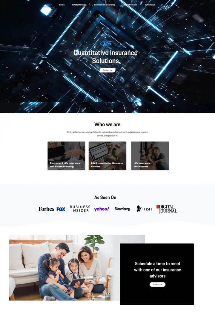 Quantitative Insurance Solutions website, full page