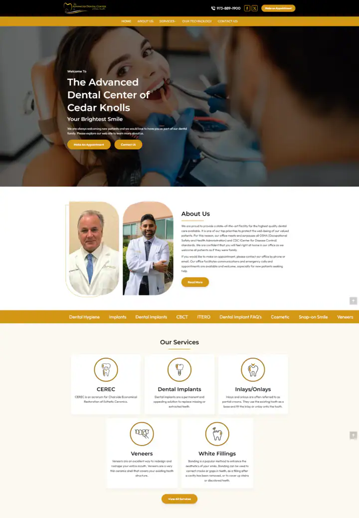The Advanced Dental Center website homepage