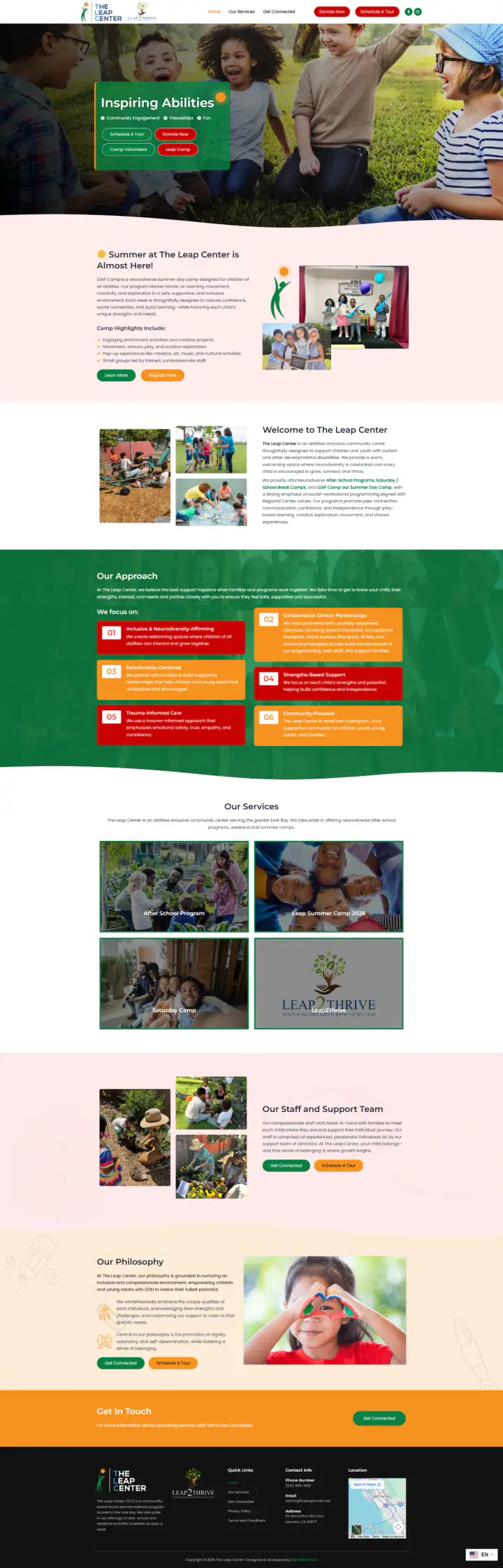 The Leap Center website homepage