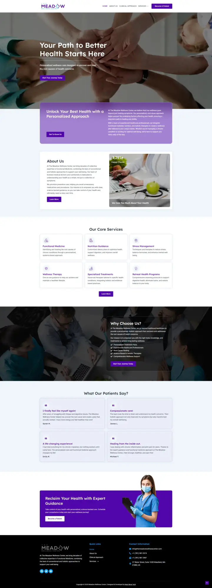 The Meadow Wellness Center website homepage