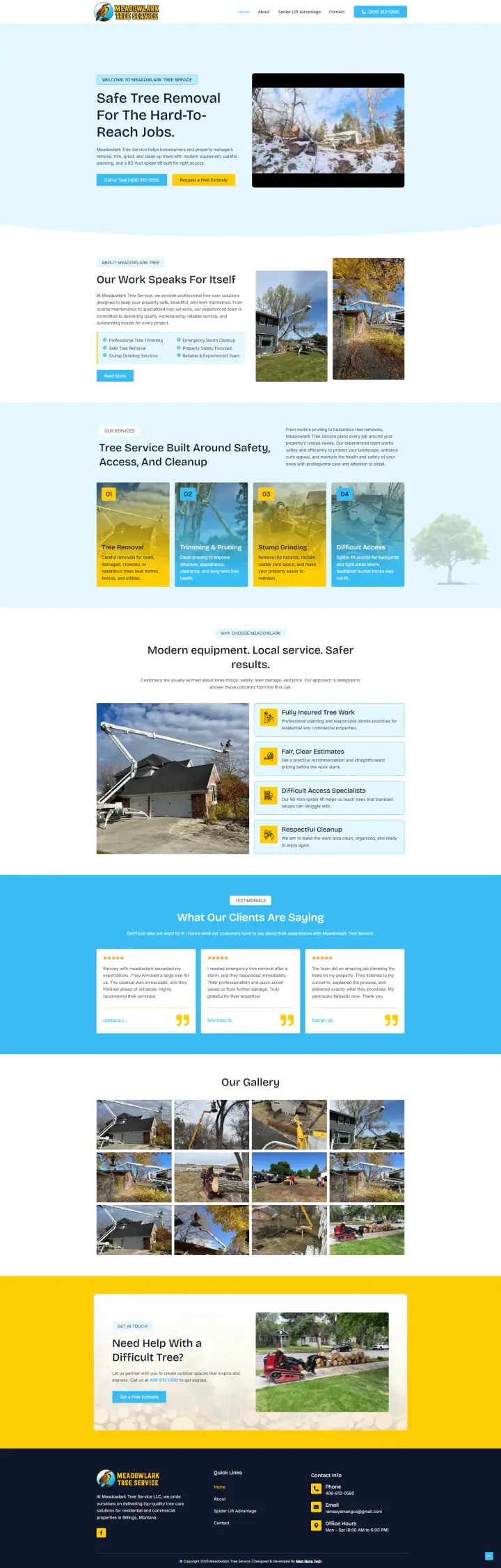 Meadowlark Tree Service website homepage